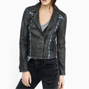 Express Gray Faux Leather Moto Jacket with Trim